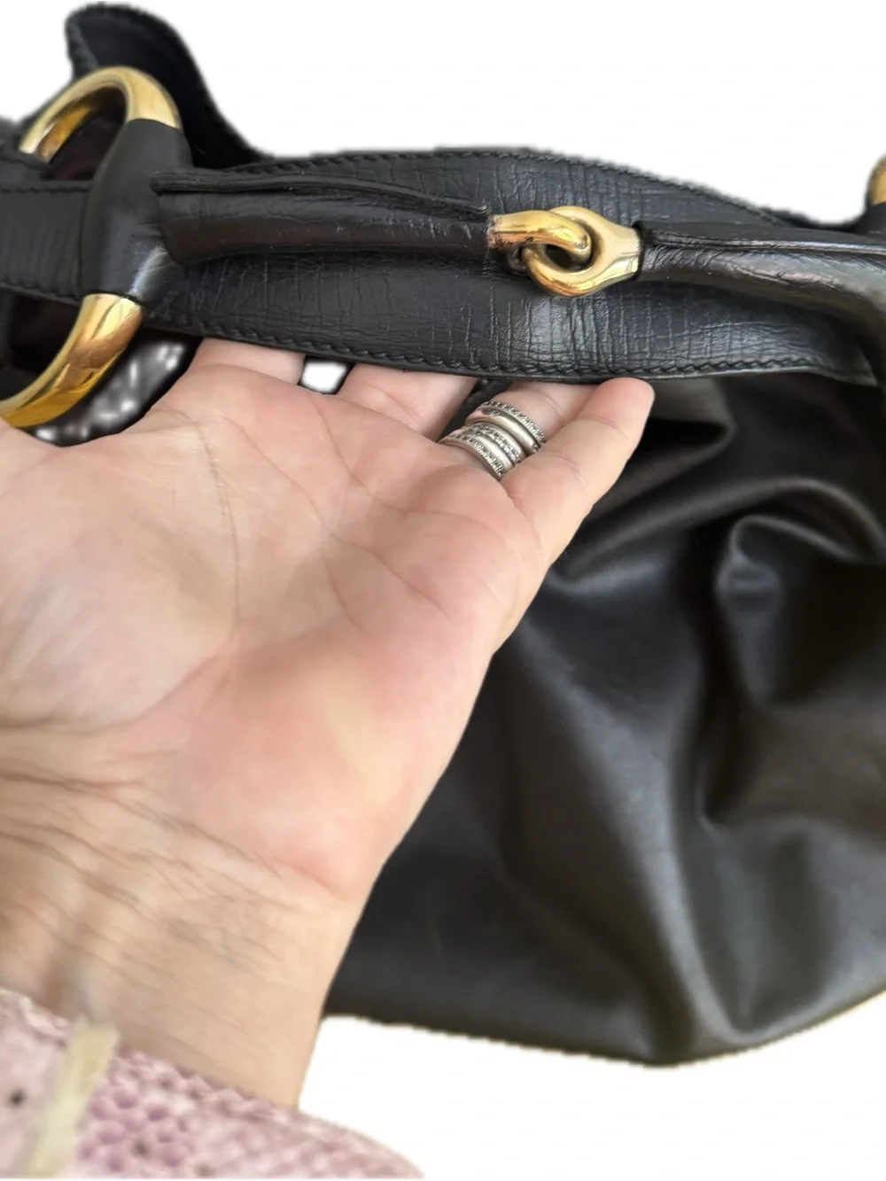 Gucci Black Leather Hobo with Gold Rings
